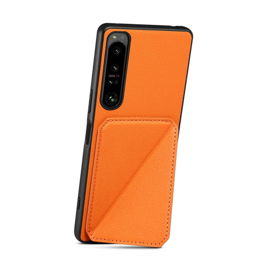 For Sony Xperia 5 IV Denior Imitation Calf Leather Back Phone Case with Holder(Orange) - Sony Cases by Denior | Online Shopping UK | buy2fix