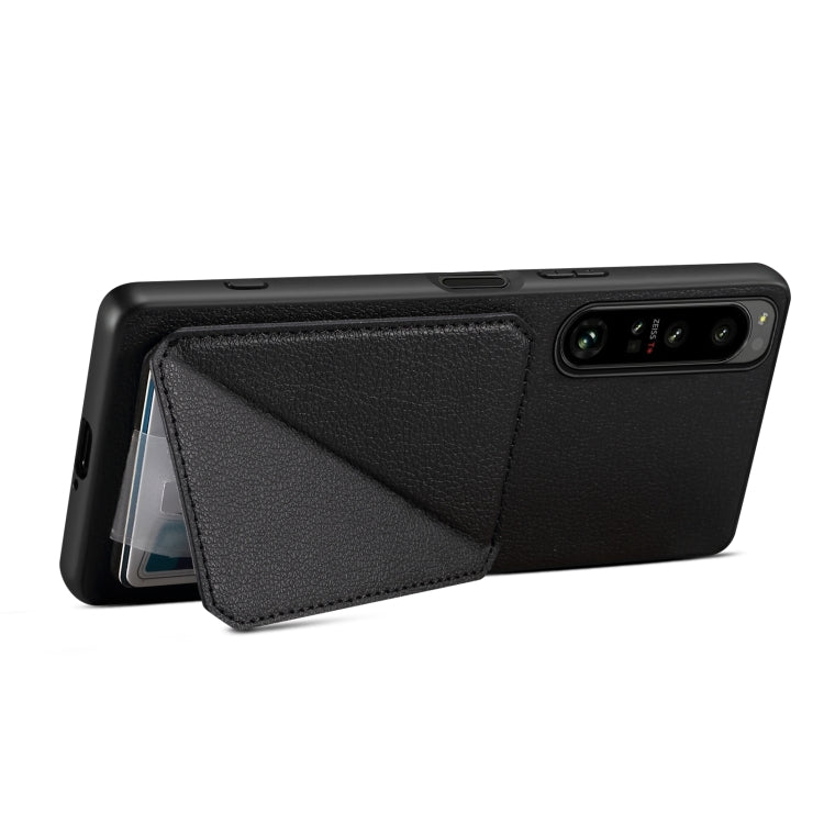For Sony Xperia 10 V Denior Imitation Calf Leather Back Phone Case with Holder(Black) - Sony Cases by Denior | Online Shopping UK | buy2fix