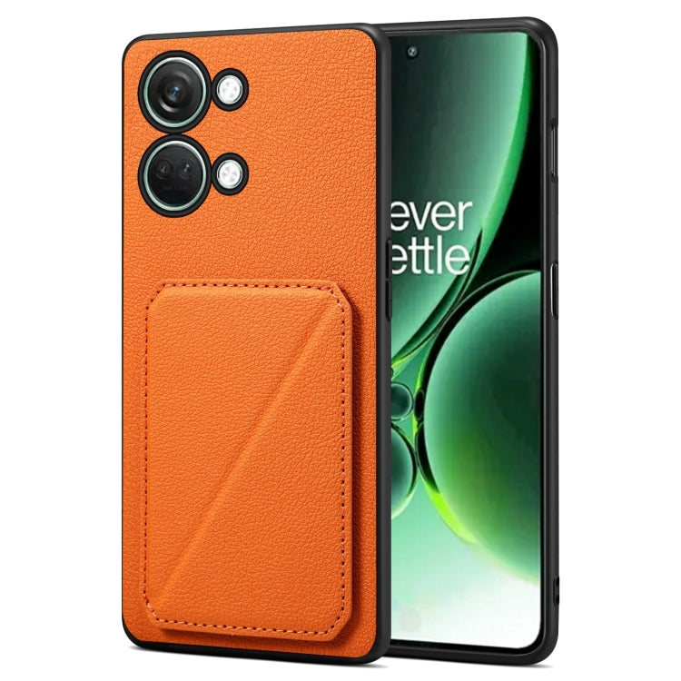 For OnePlus Ace 2 V / Nord 3 5G Denior Imitation Calf Leather Back Phone Case with Holder(Orange) - OnePlus Cases by Denior | Online Shopping UK | buy2fix