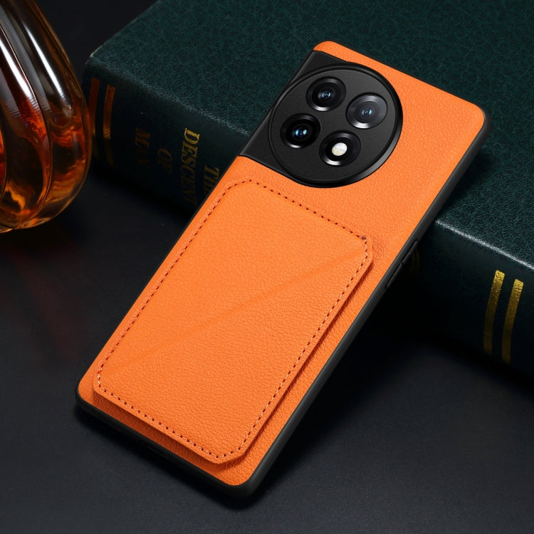 For OnePlus Ace 2 V / Nord 3 5G Denior Imitation Calf Leather Back Phone Case with Holder(Orange) - OnePlus Cases by Denior | Online Shopping UK | buy2fix