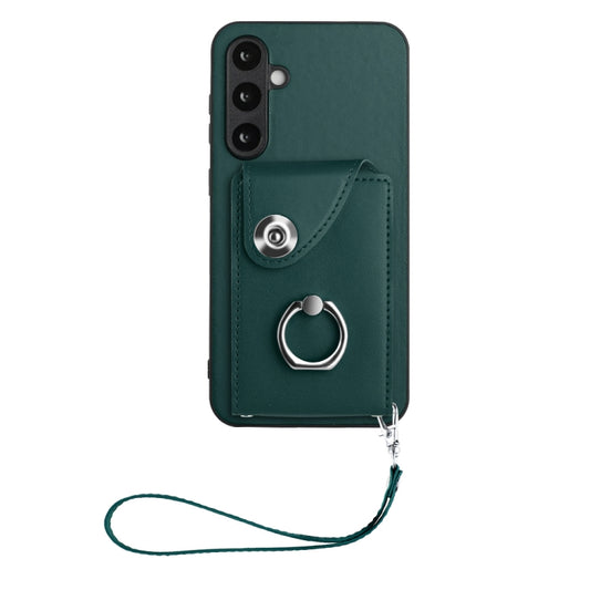 For Samsung Galaxy S23 FE 5G Organ Card Bag Ring Holder PU Phone Case with Lanyard(Green) by buy2fix