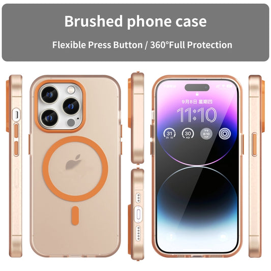 For iPhone 14 Pro MagSafe Frosted Translucent TPU + PC Full Coverage Phone Case(Orange) by buy2fix