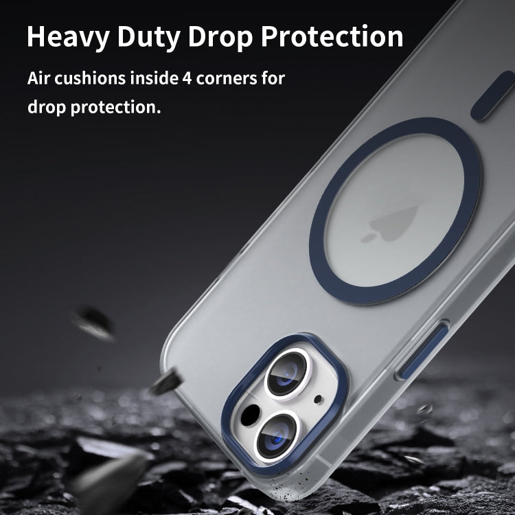 For iPhone 15 MagSafe Frosted Translucent TPU + PC Full Coverage Phone Case(Dark Blue) by buy2fix