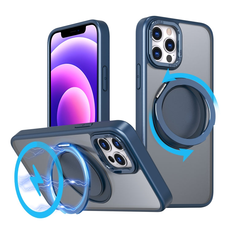 For iPhone 12 Pro 360-degree Rotating MagSafe Magnetic Holder Phone Case(Navy Blue) - iPhone 12 / 12 Pro Cases by buy2fix | Online Shopping UK | buy2fix