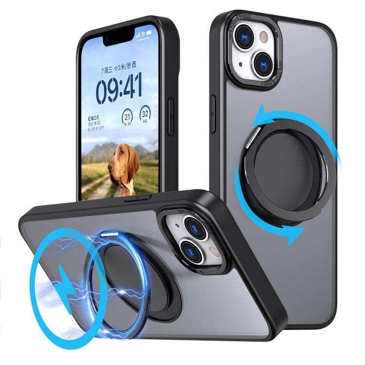 For iPhone 14 Plus 360-degree Rotating MagSafe Magnetic Holder Phone Case(Black) - iPhone 14 Plus Cases by buy2fix | Online Shopping UK | buy2fix