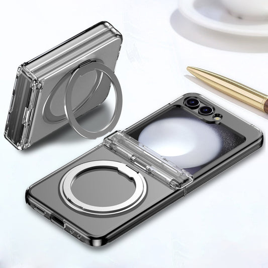 For Samsung Galaxy Z Flip5 5G 360 Degree Stand MagSafe Magnetic All-inclusive Phone Case(Transparent) by buy2fix