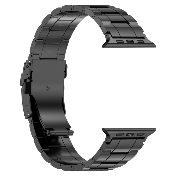 For Apple Watch Series 7 45mm Safety Buckle Trapezoid Titanium Steel Watch Band(Black) - Watch Bands by buy2fix | Online Shopping UK | buy2fix