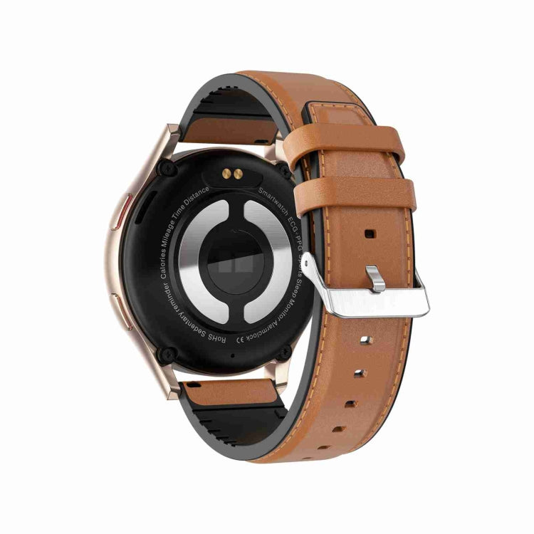 1.43 inch Leather Strap Bluetooth Call Smart Watch Support ECG / Non-invasive Blood Sugar(Brown) - Smart Watches by buy2fix | Online Shopping UK | buy2fix