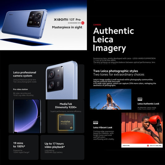 Xiaomi 13T Pro Global, 12GB+512GB, 6.67 inch MIUI 14 MediaTek Dimensity 9200+ Octa Core 3.35GHz, NFC, Network: 5G, Leica Lens(Black) by Xiaomi