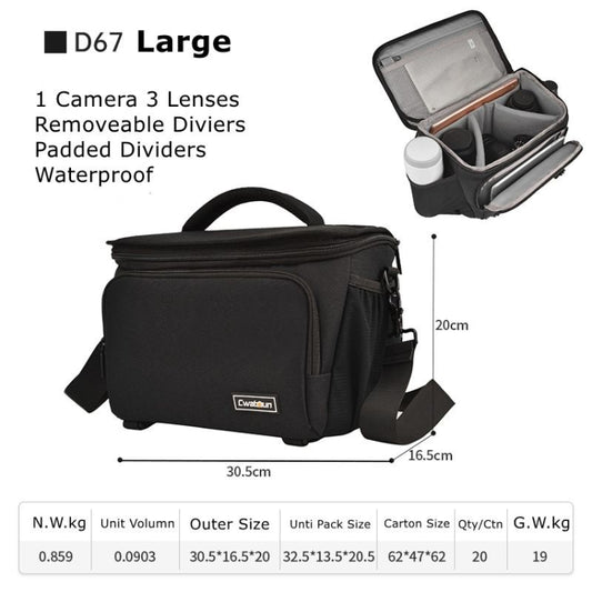 Cwatcun D67 Crossbody Camera Bag Photography Lens Shoulder Bag, Size:30.5 x 16.5 x 20cm L(Black) by Cwatcun