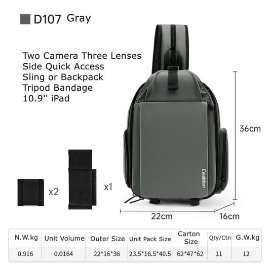 Cwatcun D107 Large Capacity Photography Backpack Shoulders Laptop Camera Bag, Size:22 x 36 x 16cm(Grey) by Cwatcun