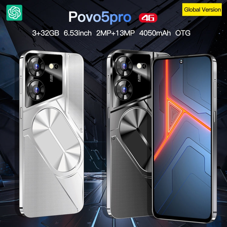 Povo5pro / PU31, 3GB+32GB, 6.53 inch Face Identification Android 8.1 MTK6753 Octa Core, Network: 4G, AI GPT4, Dual SIM(Silver) - by buy2fix | Online Shopping UK | buy2fix