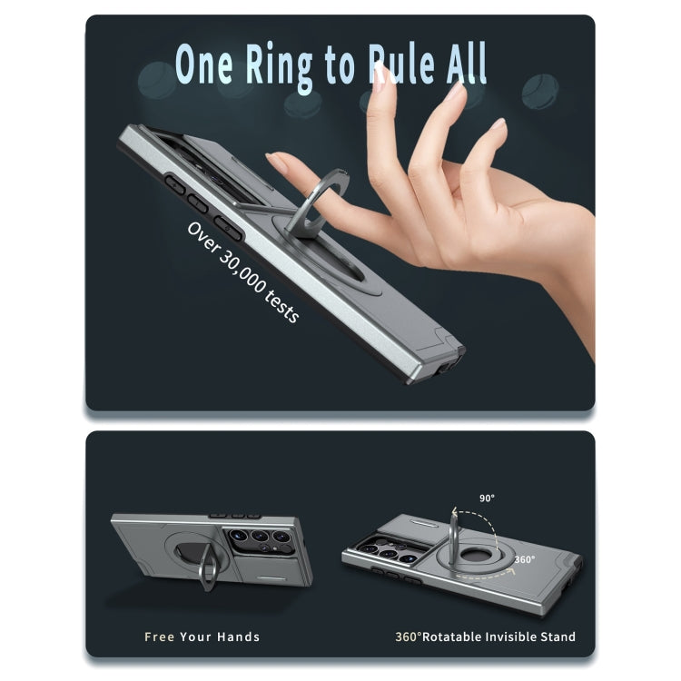 For Samsung Galaxy S23 Ultra 5G Camshield MagSafe Ring Holder Armor Phone Case(Titanium Grey) by buy2fix