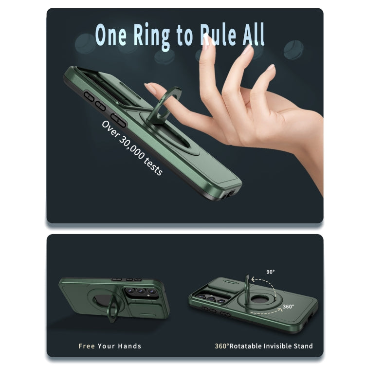 For Samsung Galaxy S23+ 5G Camshield MagSafe Ring Holder Armor Phone Case(Deep Green) by buy2fix