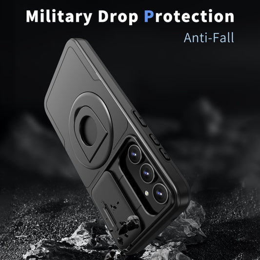 For Samsung Galaxy S22 5G Camshield MagSafe Ring Holder Armor Phone Case(Black) by buy2fix