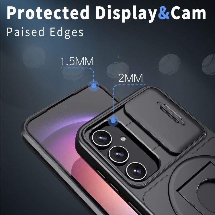 For Samsung Galaxy S22 5G Camshield MagSafe Ring Holder Armor Phone Case(Black) - Galaxy S22 5G Cases by buy2fix | Online Shopping UK | buy2fix