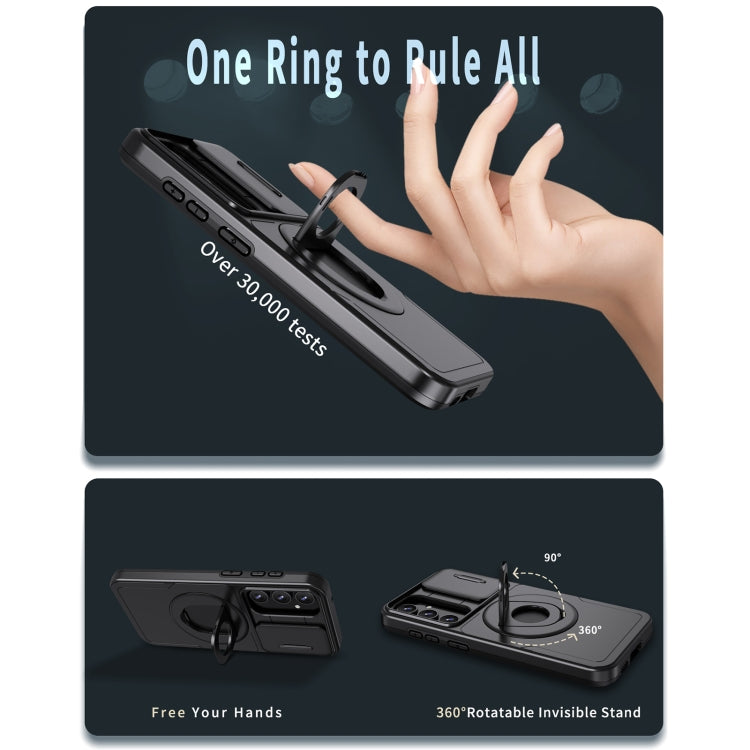 For Samsung Galaxy S22 5G Camshield MagSafe Ring Holder Armor Phone Case(Black) - Galaxy S22 5G Cases by buy2fix | Online Shopping UK | buy2fix