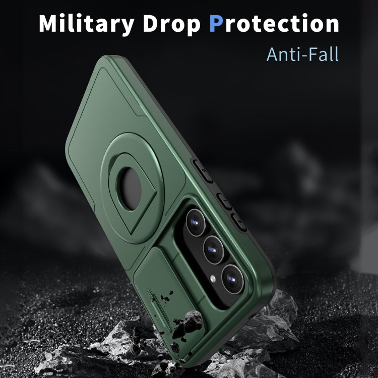 For Samsung Galaxy S22+ 5G Camshield MagSafe Ring Holder Armor Phone Case(Deep Green) - Galaxy S22+ 5G Cases by buy2fix | Online Shopping UK | buy2fix