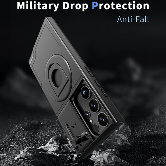 For Samsung Galaxy S22 Ultra 5G Camshield MagSafe Ring Holder Armor Phone Case(Black) by buy2fix