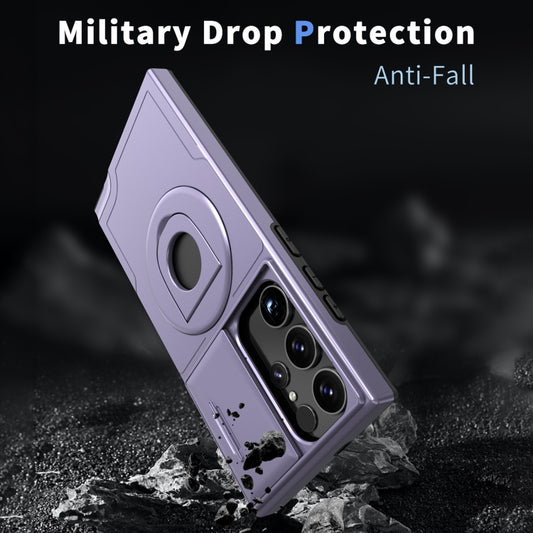 For Samsung Galaxy S22 Ultra 5G Camshield MagSafe Ring Holder Armor Phone Case(Puple) by buy2fix