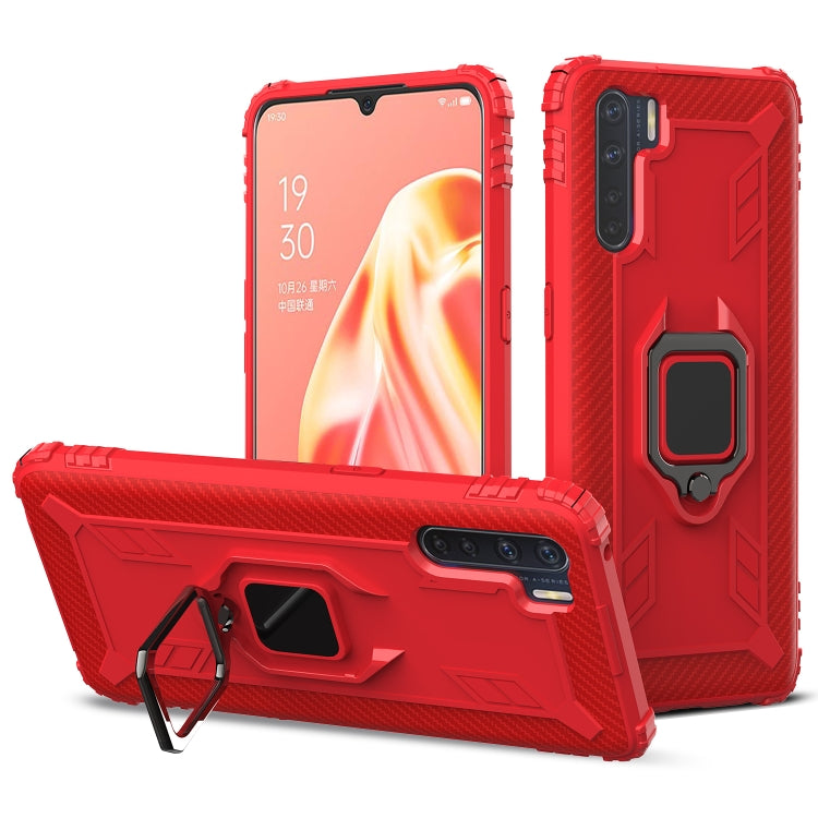 For OPPO A91 & F15 & Reno3 Carbon Fiber Protective Case with 360 Degree Rotating Ring Holder(Red) - OPPO Cases by buy2fix | Online Shopping UK | buy2fix