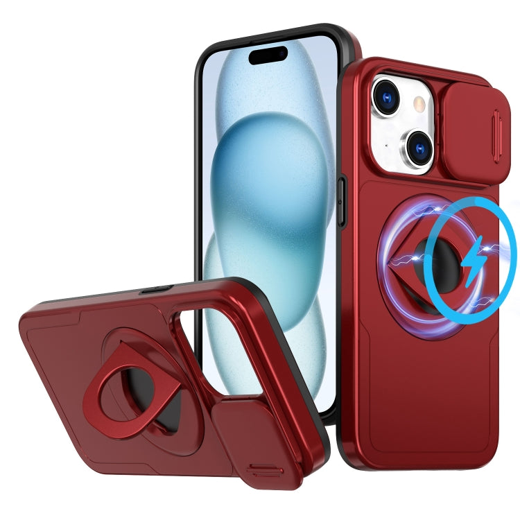 For iPhone 15 Camshield MagSafe Ring Holder Armor Phone Case(Red) - iPhone 15 Cases by buy2fix | Online Shopping UK | buy2fix