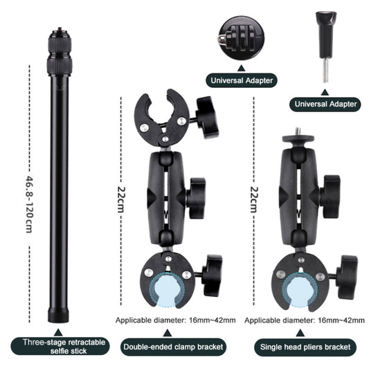 Double Dual-heads Crabs Motorcycle Clamps Handlebar Fixed Mount 3-stage Telescopic Selfie Stick - Holder by buy2fix | Online Shopping UK | buy2fix