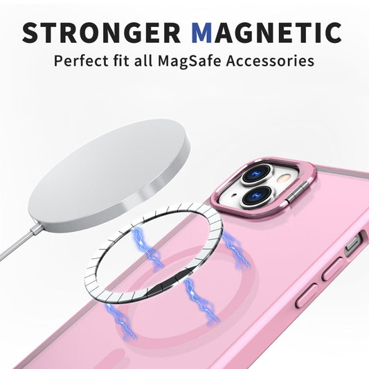 For iPhone 14 Metal Invisible Camera Holder MagSafe Magnetic Phone Case(Pink) by buy2fix