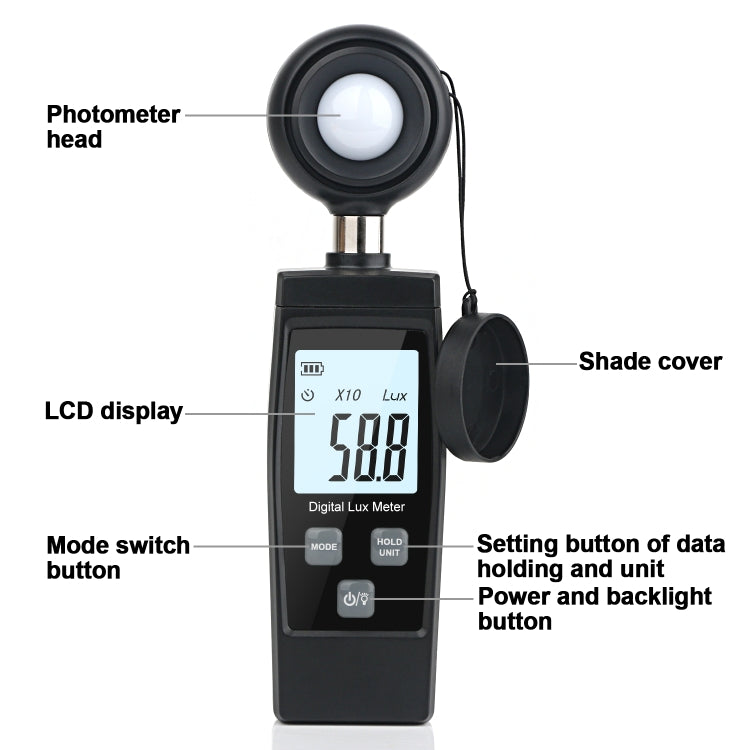RZ851 Digital Light Meter, Range: 0-200,000 Lux(Black) - Light & Sound Meter by buy2fix | Online Shopping UK | buy2fix