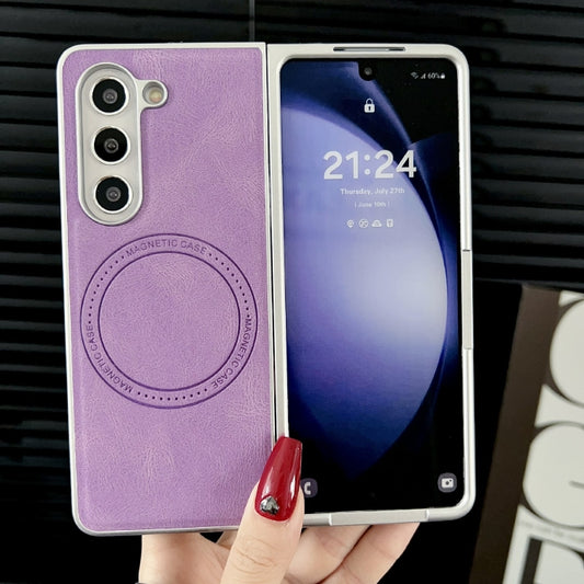 For Samsung Galaxy Z Fold5 Skin Feel Leather Texture MagSafe Pearlescent Paint Shockproof Phone Case(Purple) by buy2fix