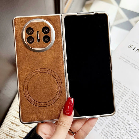 For Huawei Mate X5 Skin Feel Leather Texture MagSafe Pearlescent Paint Shockproof Phone Case(Brown) by buy2fix