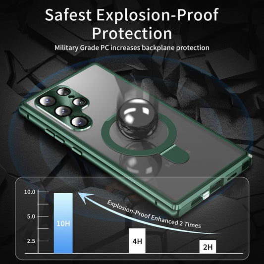 For Samsung Galaxy S22 Ultra 5G MagSafe Magnetic HD Frosted Tempered Glass Holder Phone Case(Green) by buy2fix