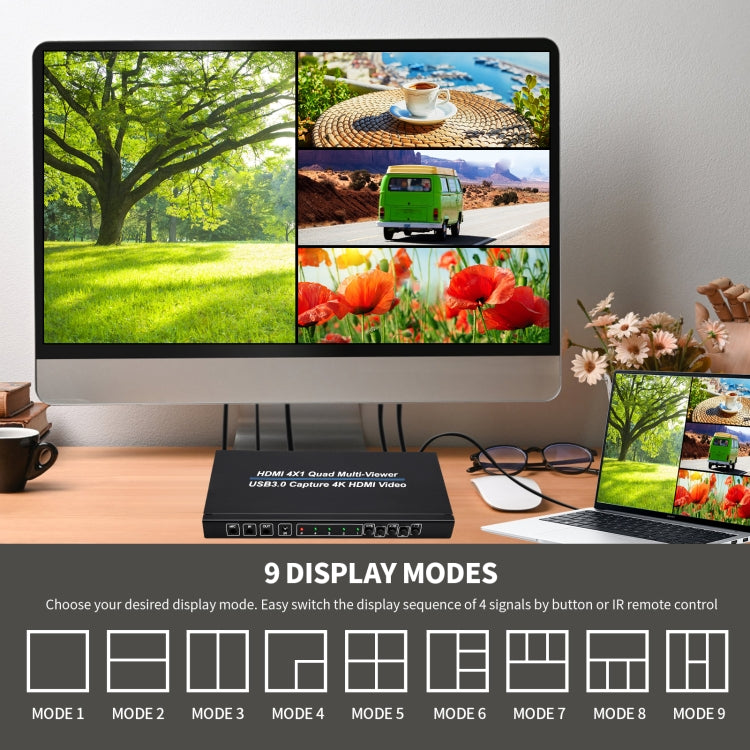 NK-941S 4K HDMI 4x1 Screen Splitter + USB3.0 Video Capture All In One Machine(Black) by buy2fix