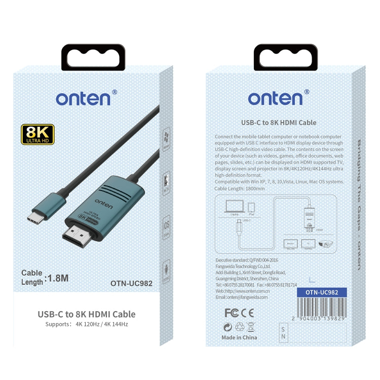 Onten UC982 8K 60Hz USB-C / Type-C to HDMI Video HD Conversion Cable(Pine Green) by Onten