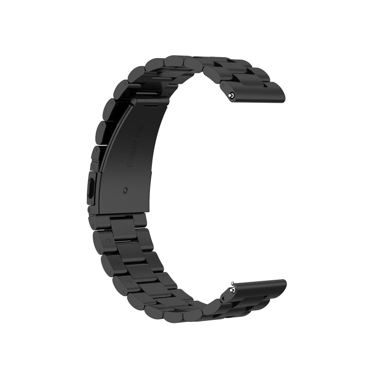 For Ticwatch GTX 22mm Three Buckle Stainless Steel Watch Band(Black) - Watch Bands by buy2fix | Online Shopping UK | buy2fix