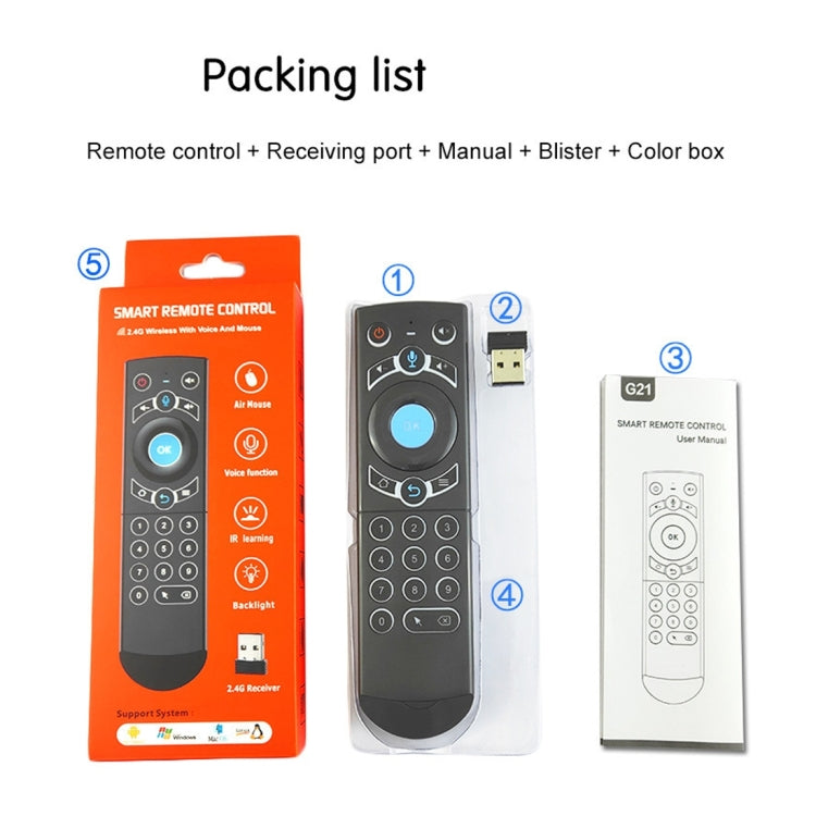 G21 2.4GHz Fly Air Mouse LED Backlight Wireless Keyboard Remote Control with Gyroscope for Android TV Box / PC, Support Intelligent Voice (Orange) - MINI PC Accessories & Gadgets by buy2fix | Online Shopping UK | buy2fix