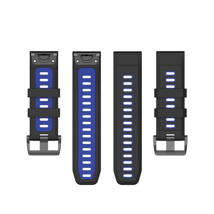For Garmin Fenix 6X Two-color Silicone Watch Band(Black Blue) - Watch Bands by buy2fix | Online Shopping UK | buy2fix