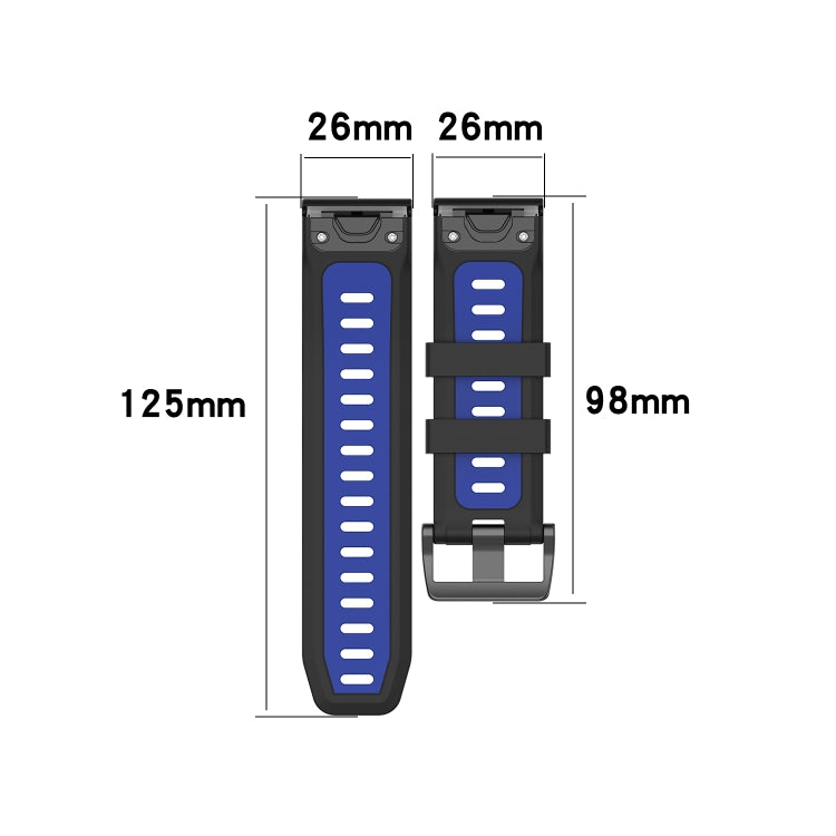 For Garmin Fenix 6X Two-color Silicone Watch Band(Black Blue) - Watch Bands by buy2fix | Online Shopping UK | buy2fix
