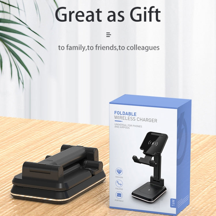 T6 2 in 1 Portable Folding Stand Wireless Charging, Style:Single Charge(Black) by buy2fix