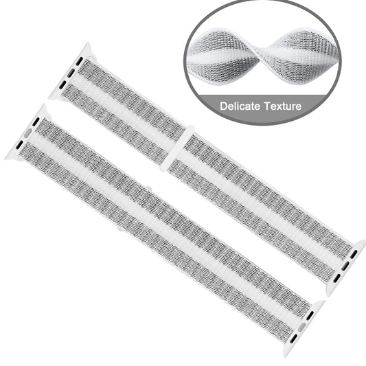 Nylon Loop Watch Band For Apple Watch Ultra 49mm&Watch Ultra 2 49mm / Series 9&8&7 45mm / SE 3&SE 2&6&SE&5&4 44mm / 3&2&1 42mm (White Pinstripe) by buy2fix