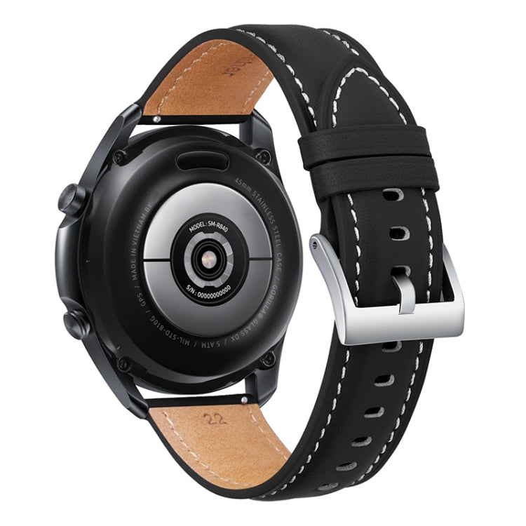 For Samsung Galaxy Watch3 41mm Leather Silver Buckle Watch Band(Black) - Watch Bands by buy2fix | Online Shopping UK | buy2fix