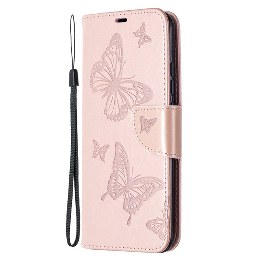 For Xiaomi Redmi 9C Two Butterflies Embossing Pattern Horizontal Flip Leather Case with Holder & Card Slot & Wallet & Lanyard(Rose Gold) by buy2fix