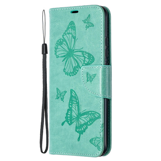 For Xiaomi Redmi 9C Two Butterflies Embossing Pattern Horizontal Flip Leather Case with Holder & Card Slot & Wallet & Lanyard(Green) by buy2fix