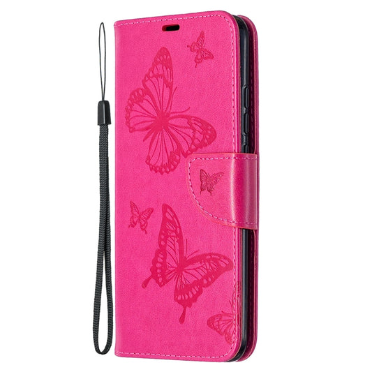 For Xiaomi Redmi 9C Two Butterflies Embossing Pattern Horizontal Flip Leather Case with Holder & Card Slot & Wallet & Lanyard(Rose Red) by buy2fix
