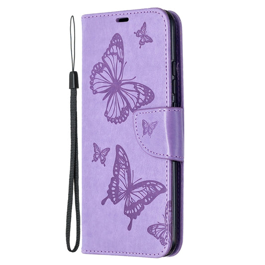 For Xiaomi Redmi 9C Two Butterflies Embossing Pattern Horizontal Flip Leather Case with Holder & Card Slot & Wallet & Lanyard(Purple) by buy2fix