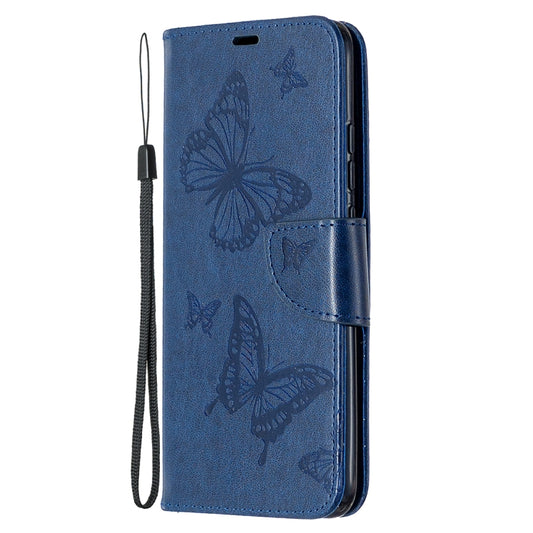 For Xiaomi Redmi 9C Two Butterflies Embossing Pattern Horizontal Flip Leather Case with Holder & Card Slot & Wallet & Lanyard(Dark Blue) by buy2fix