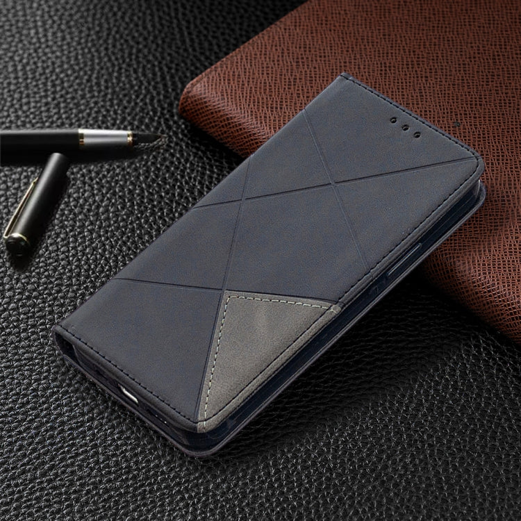 For iPhone 12 / 12 Pro Rhombus Texture Horizontal Flip Magnetic Leather Case with Holder & Card Slots(Black) by buy2fix