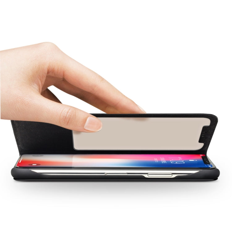 For iPhone X / XS QIALINO Grid Texture Horizontal Flip Leather Case with Smart View Window & Sleep / Wake-up Function(Black) by QIALINO