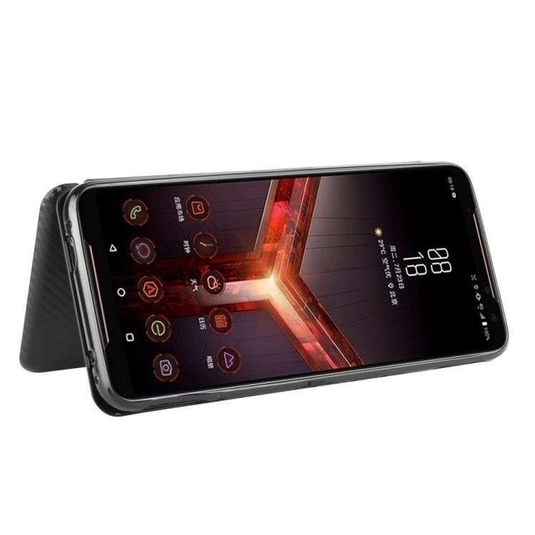 For Asus ROG Phone II Carbon Fiber Texture Horizontal Flip TPU + PC + PU Leather Case with Card Slot(Black) - ASUS Cases by buy2fix | Online Shopping UK | buy2fix