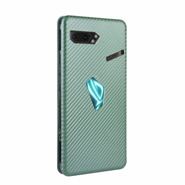 For Asus ROG Phone II Carbon Fiber Texture Horizontal Flip TPU + PC + PU Leather Case with Card Slot(Green) - ASUS Cases by buy2fix | Online Shopping UK | buy2fix